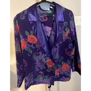 Victorias Secret Vintage 90s Purple Floral Satin Lounge Blazer Size S Gold Label
